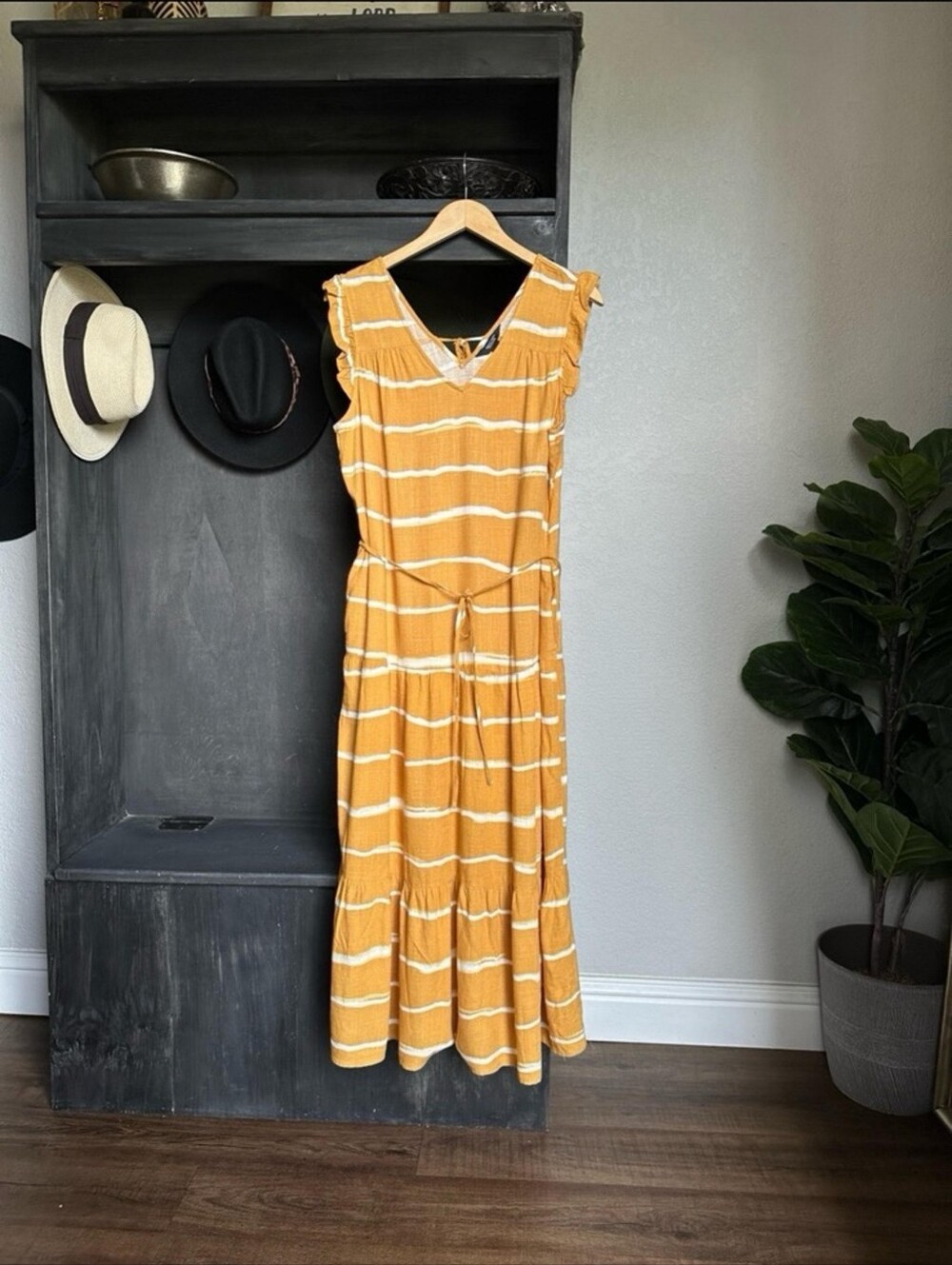 Mustard Boho Linen Blend Dress - Picture 3 of 10